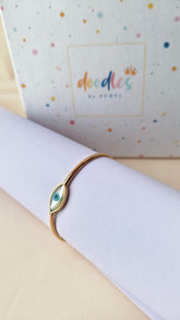 Oval Evil Eye Gold Kada 2.95 Grams, 18KT Gold